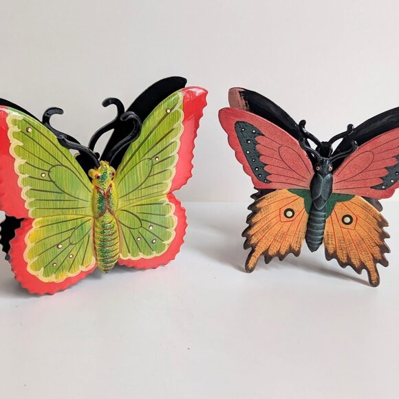 Lot of 2 Vtg Hand Painted Butterfly Napkin or Letter Holder Boho Hippie Decor - Picture 1 of 11